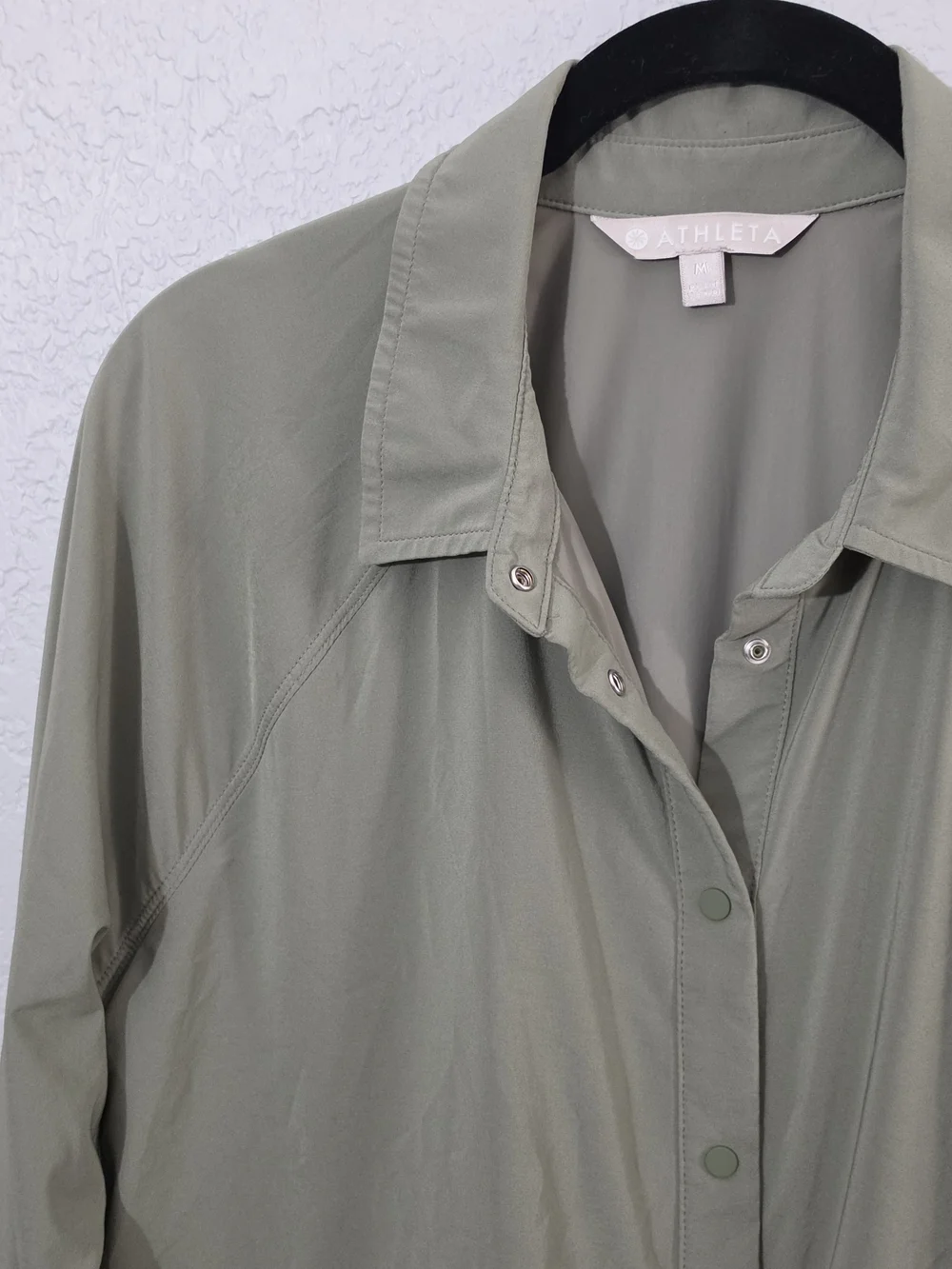 Athleta Northstar Shirt Snap Button Olive Green Lightweight Drawstring Women Med - Picture 4 of 11